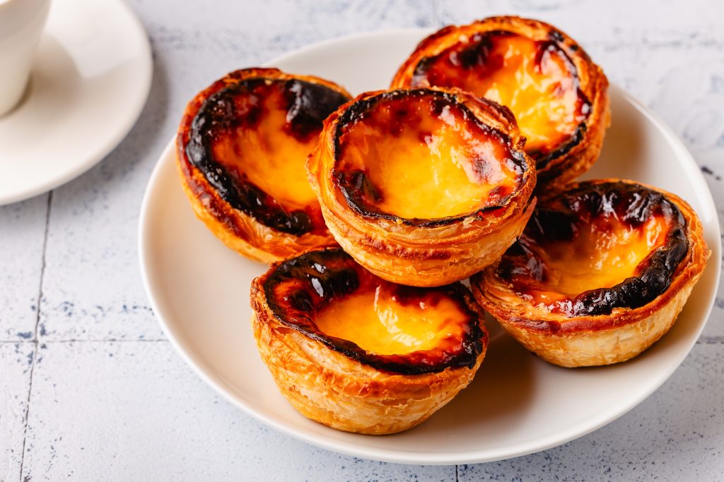 Egg tart, traditional Portuguese dessert, pastel de nata